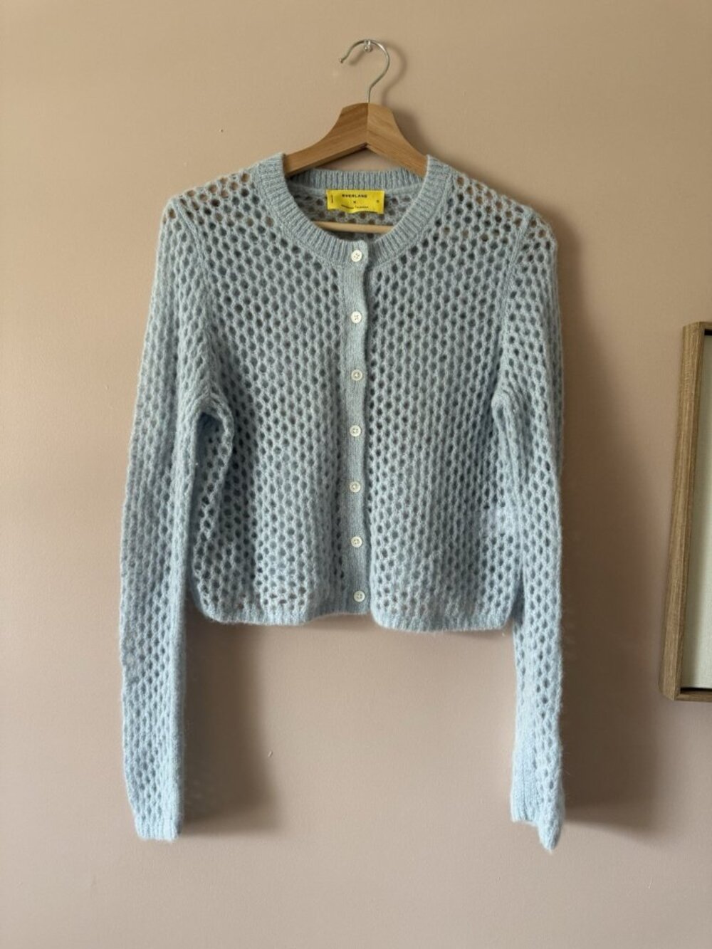 Everlane X Marques Almeida Alpaca Mesh Button  Cardigan Baby Blue Cozy Preppy S